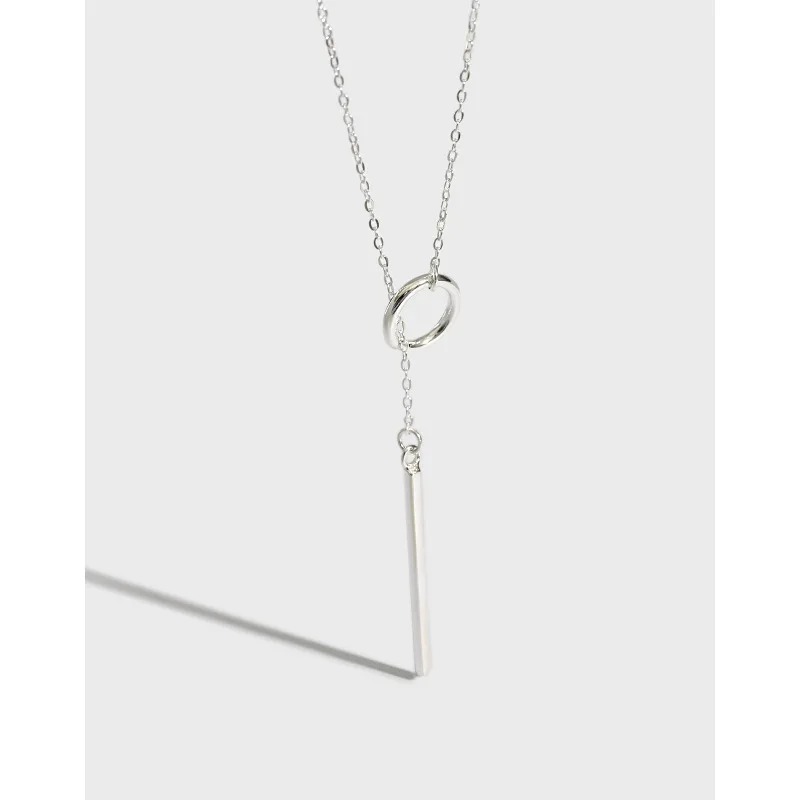 

[Cciris.Com] S925 Silver Geometric Long Pendant Necklace Minimalist Hypoallergenic Wholesale Dainty Layering Jewelry for Women