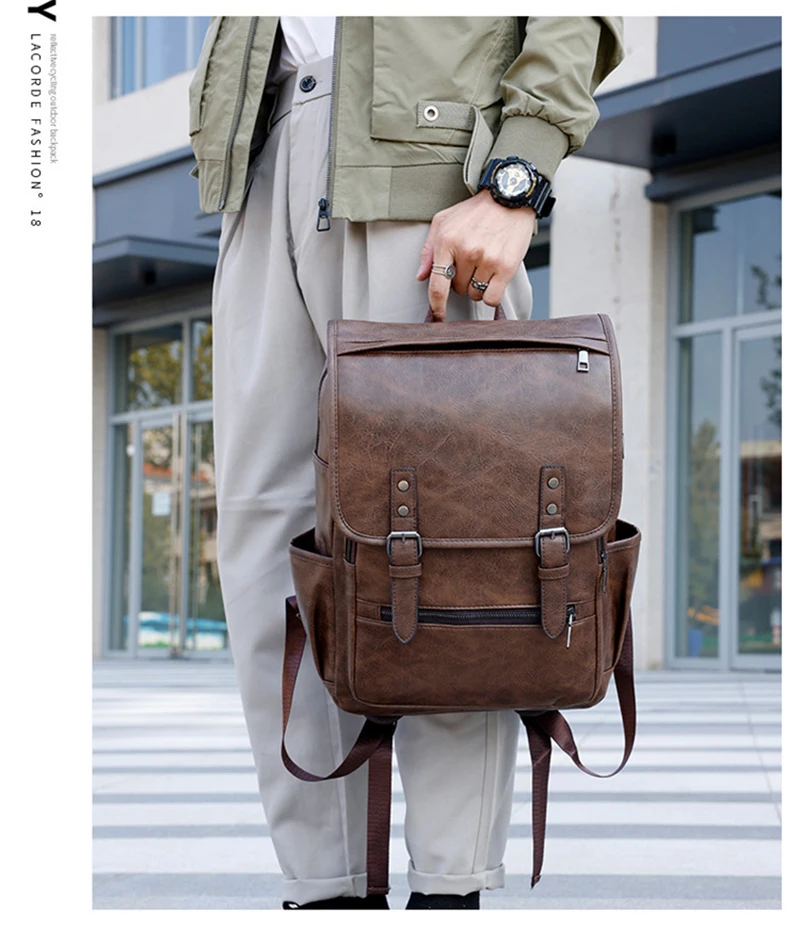 Fashion Leather Backpack for Men Fit 15.6 inch Laptop,Waterproof Large Capacity Backpack Suitable for Commuting and Traveling