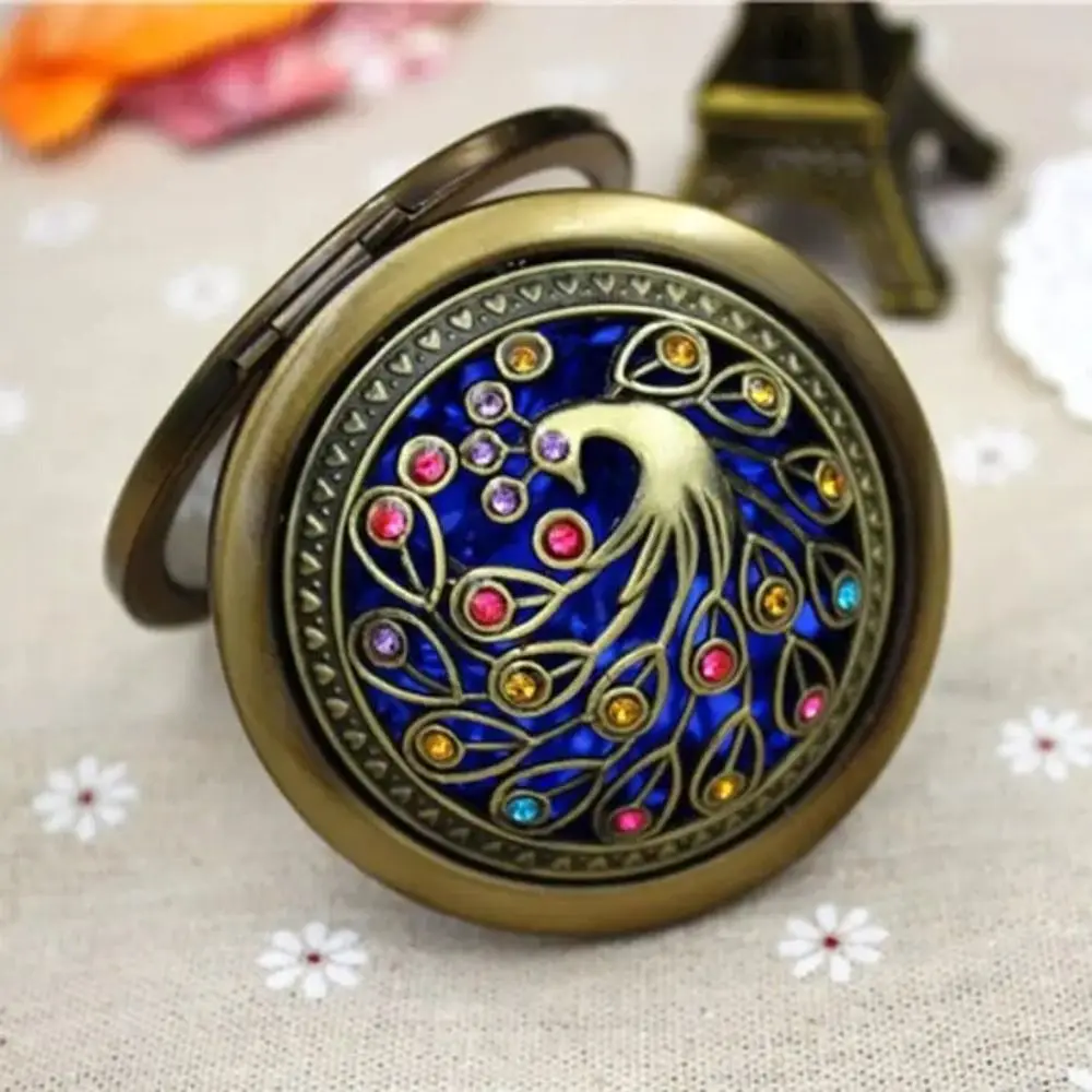 Mini Vintage Hollow Makeup Mirrors Double-sided Floral Pattern Folding Pocket Mirror Hollow Round Round Makeup Mirror Home Decor