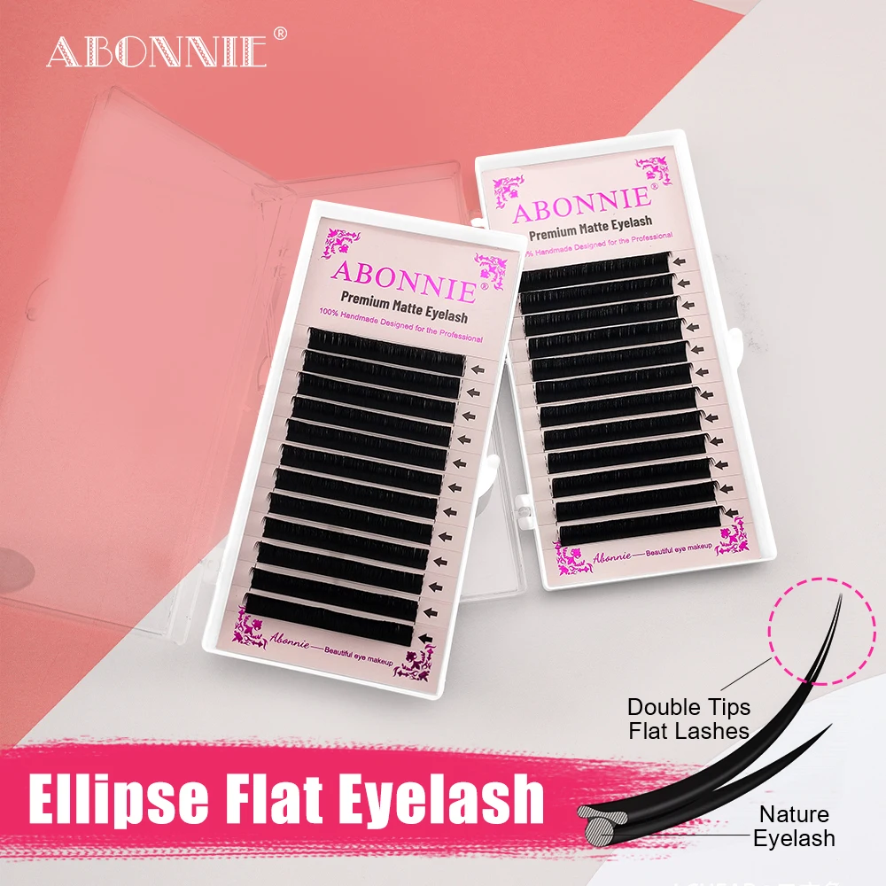 Abonnie Ultra Matte Black Ellipse Flat Eyelash Extensions Softer Ellipse Lashes Split Tips Individual Lashes Volume Cilios Flat