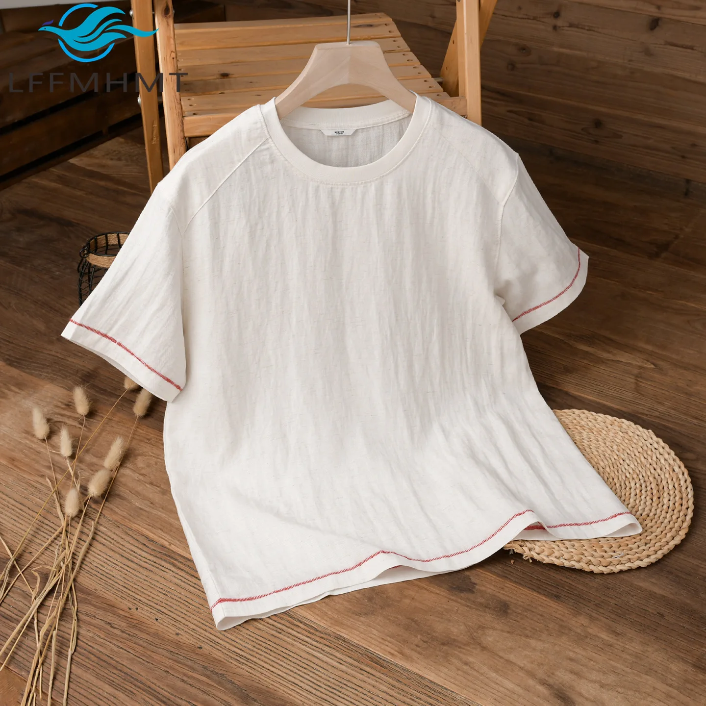Men's Linen Blend T-Shirt Short Sleeve Crewneck Loose Fit Frayed Detail Summer Casual Tops