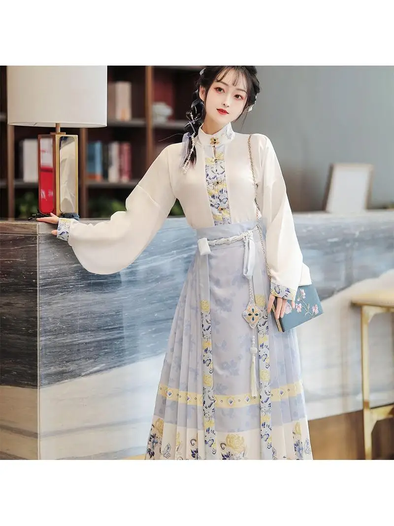 

Improve Ming Dynasty Hanfu Women's Spring Autumn Set Ancient Costume Top Chinese Style Clothing Tailed Skirt
