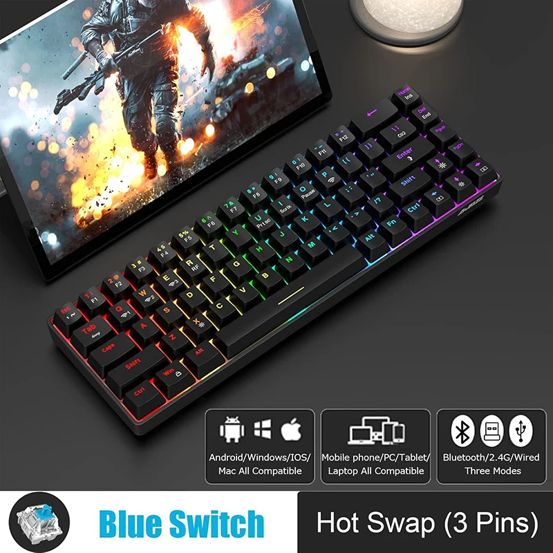 Imagem -04 - Ajazz-teclado Mecânico de Jogo sem Fio Retroiluminação Rgb Hot Swappable Bluetooth Win Mac Ios pc Laptop K685t 60