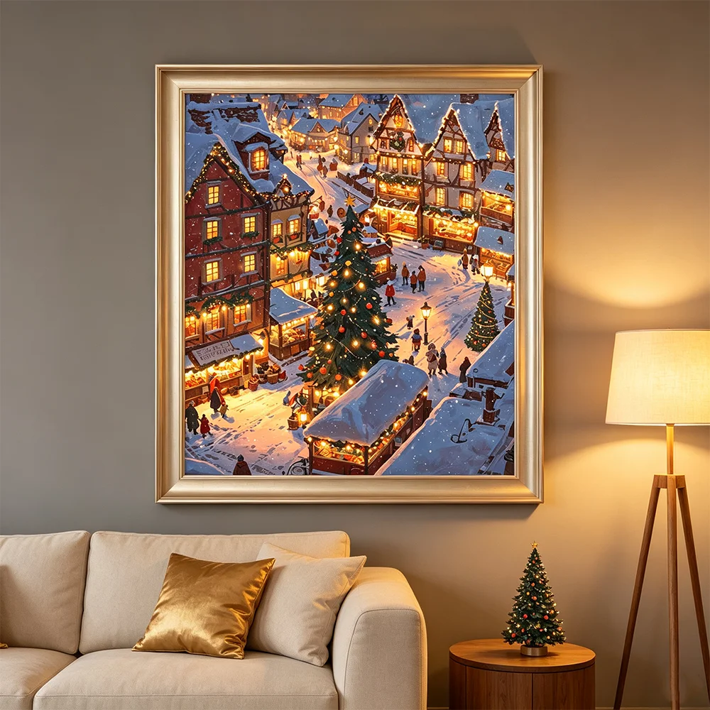 Christmas Snow Town Poster Waterproof Canvas Painting Wall Art High Quality Print Picture for Living Bedroom Room Decor Gift