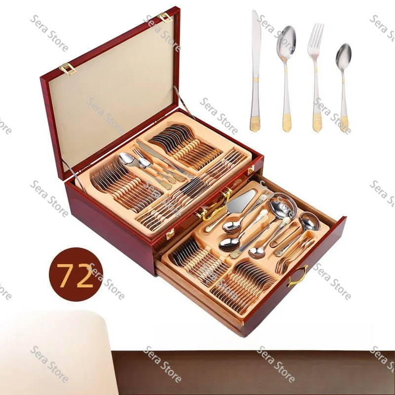 304 Stainless Steel Retro Court Style 72-piece Set, Leather Case , Western Food Knife, Fork and Spoon