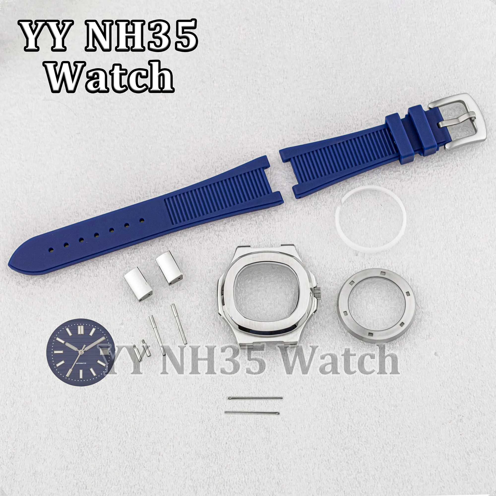 41mm Case Rubber Strap NH35 Case for Nautilus Watch Accessories Sapphire Glass Water Resistant Watch Case fit NH35/36 Movement