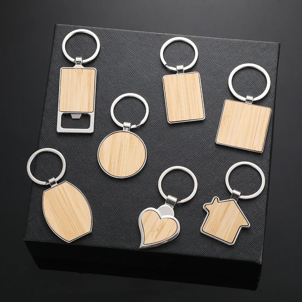 New Metal Bamboo Key Chain Made Of Bamboo Laser DIY Jewelry Wooden Pendant Pet Tag Pendant Key Ring Party Gift