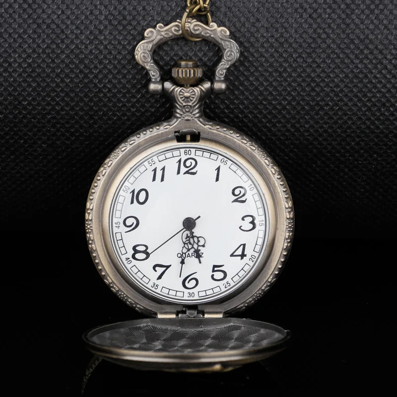 Retro Train Pattern Carved Quartz Pocket Watch | High-Quality Stainless Steel Chain Unisex Student Pendant