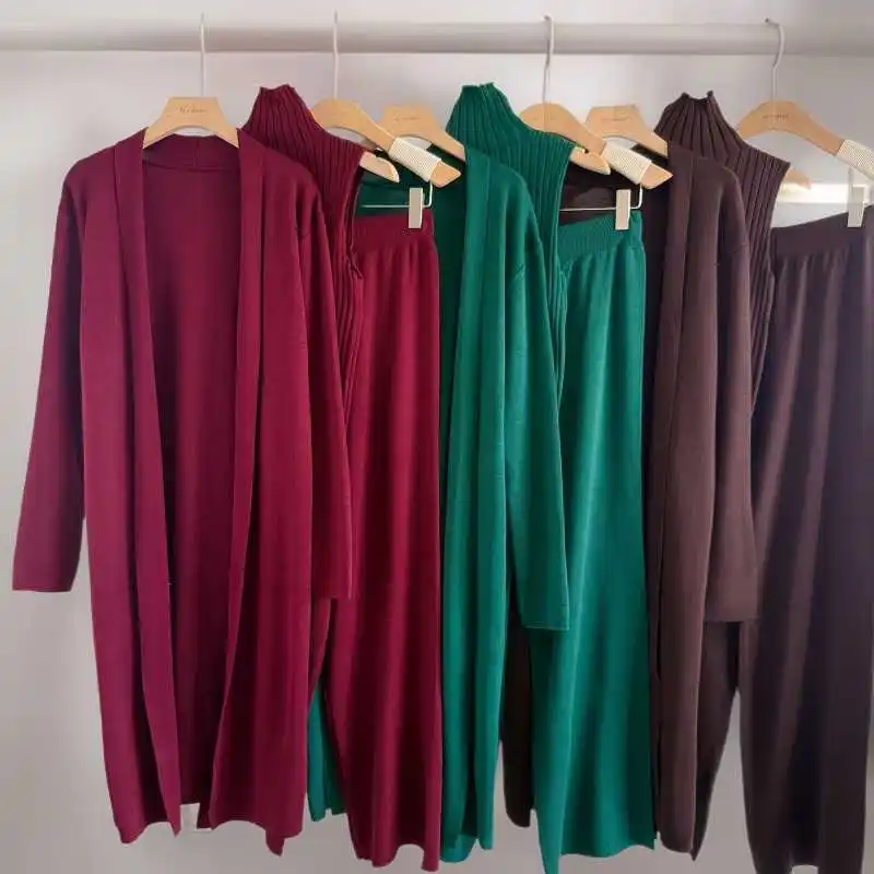 

Ленивый вязаный комплект, кардиган, свитер, брюки, комплект из футболки, осеннее новое поступление, женские большие размеры, прямой облегающий комплект