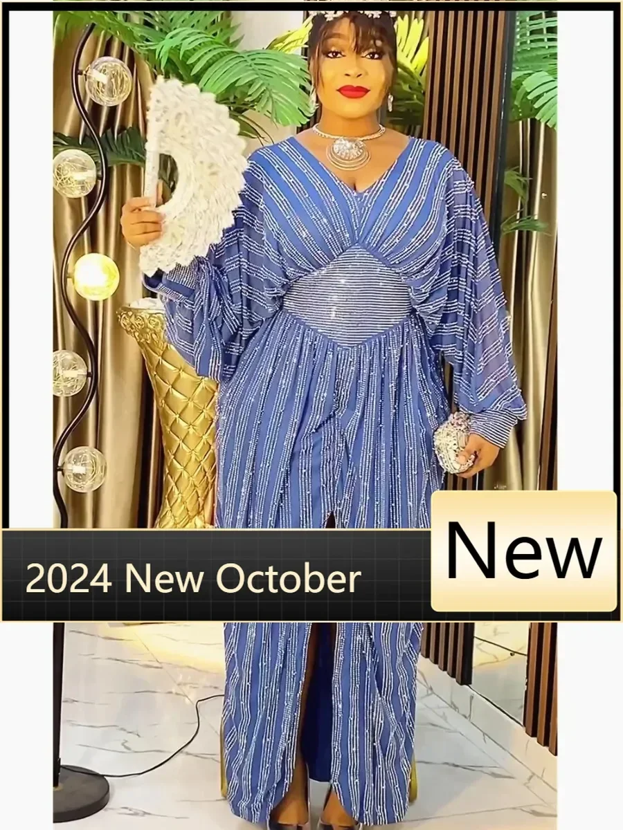 Plus Size African Party Long Dresses for Women 2024 New Dashiki Ankara Sequin Evening Gowns Turkey Outfits Robe Africa Clothing