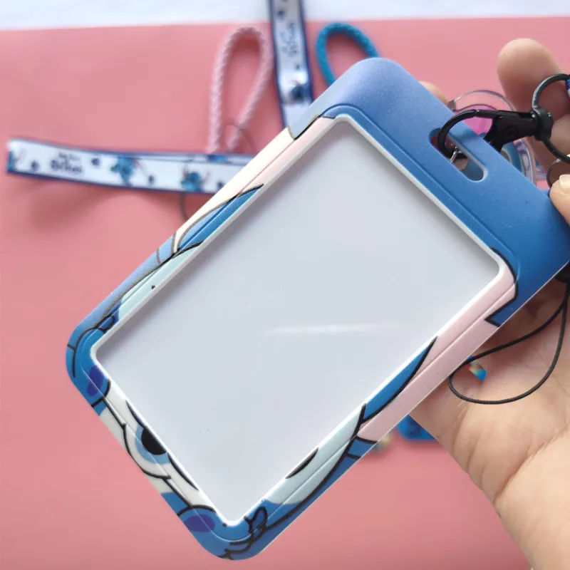 Relief Slide Cover Disney Stitch Retractable Clip Cartoon Badge Reel Cardholders Students Meal Bus Card Cover Case Wallets