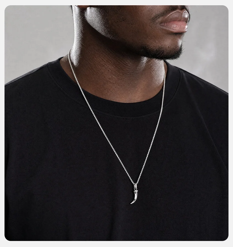 Vnox Herren Halskette mit Stierhorn-Anhänger, Edelstahl-Kettenhalskette, Hip-Hop-Punk-Amulett-Schmuck, Geschenk für Freund, für den täglichen Gebrauch. – Detail 4