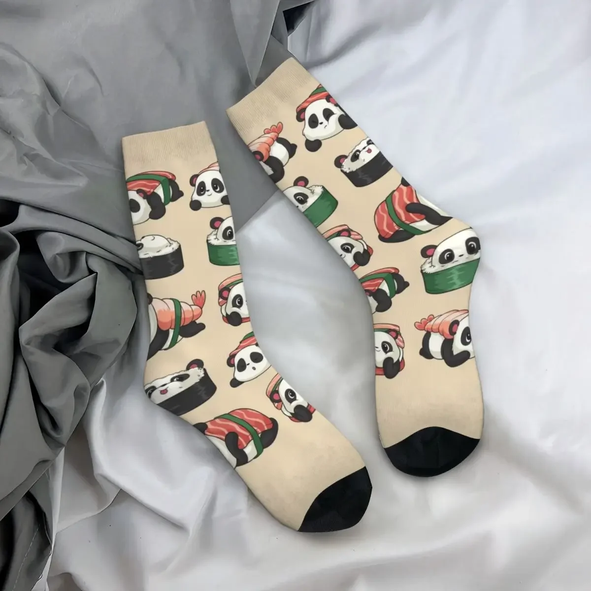 Calcetines de compresión felices para hombre Sushi Pandas Vintage Harajuku Ailuropoda Melanoleuca Hip Hop novedad patrón Crew Crazy Sock