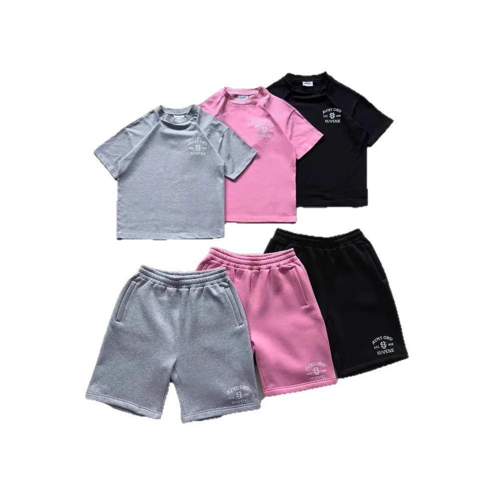 Men Set Y2k Round Neck Short Sleeve Embroidered Jacquard T-shirt Stretch Straight Shorts Suit Trendy Casual Two-piece Set