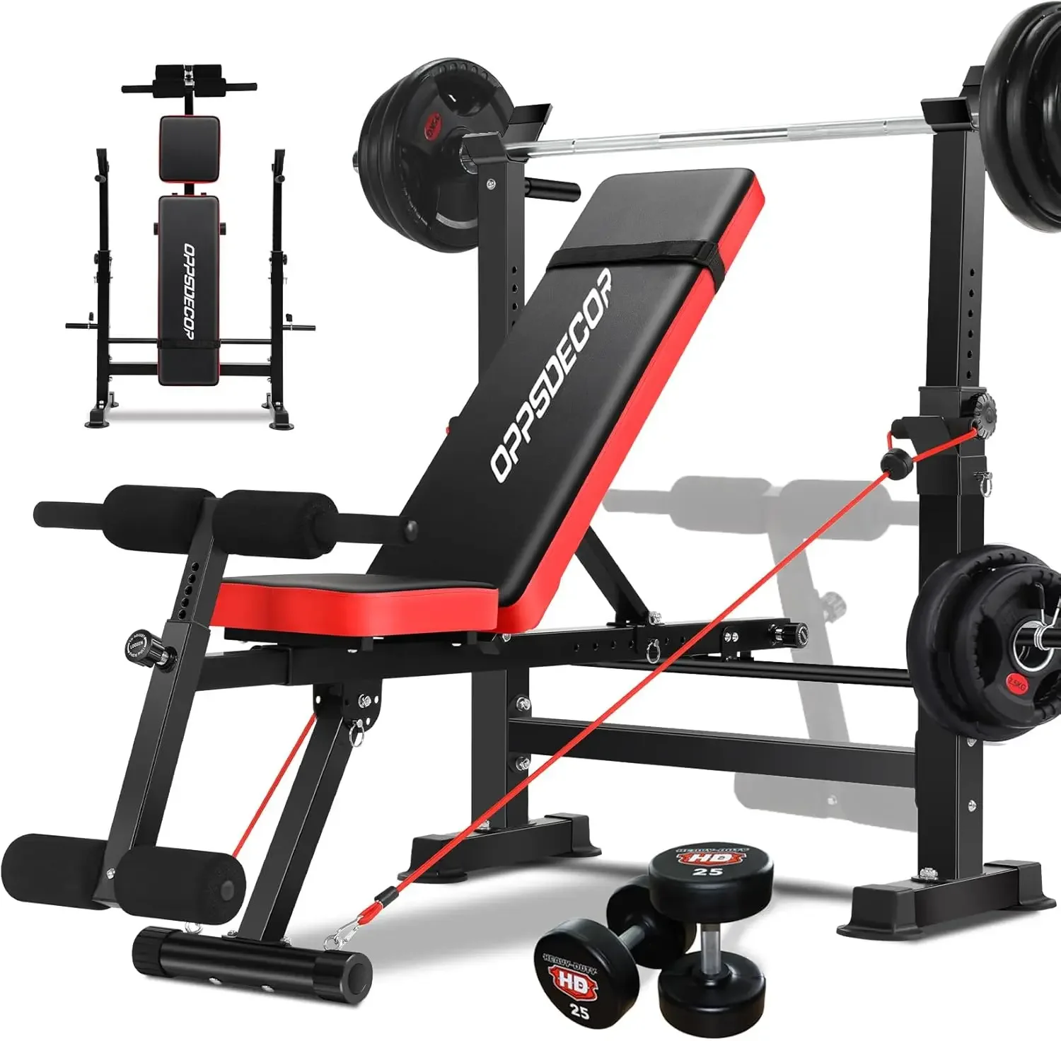 6 in 1 Weight Bench Set, Adjustable Bench Press Set and Squat Rack, Foldable Workout Benches for Home Gym, Incl