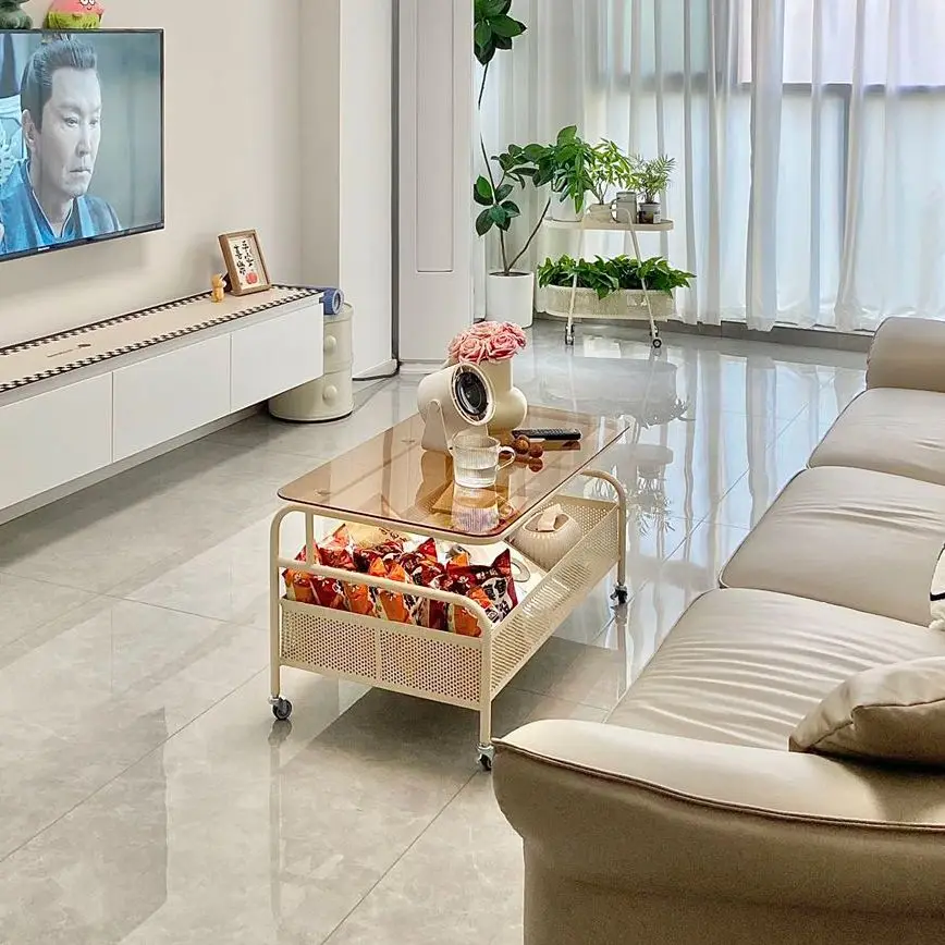 Cream Wind, Glass, Coffee Table, Rectangle, Side Table, Small Apartment, Living Room, Household, Removable, Simple, Table