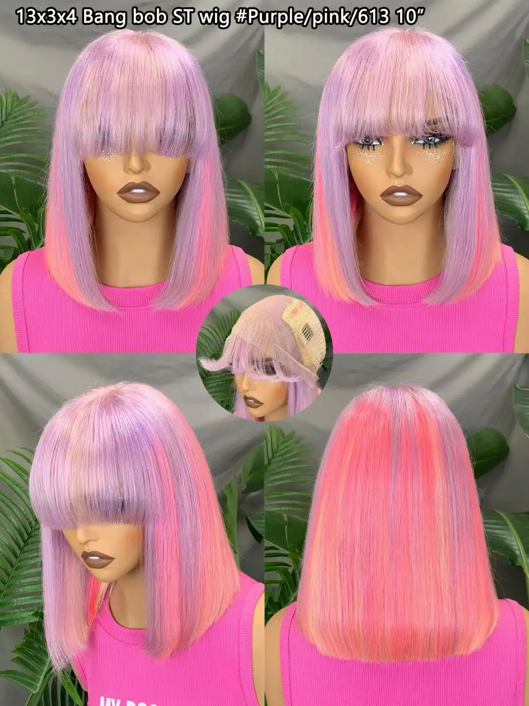 Ombre-Farbige, doppelt gezogene, glatte Echthaar-Bob-Perücken, 200% Dichte, 13x3x4 transparente Spitzenfront-Echthaarperücke für Damen