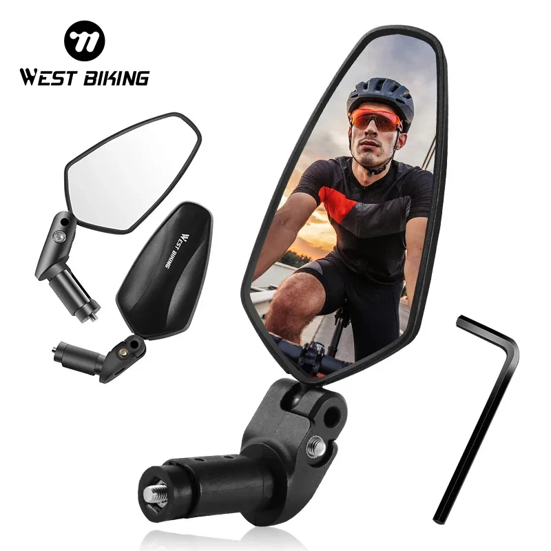 WEST BIKING-espejo retrovisor para manillar de bicicleta, Reflector de visión trasera de amplio alcance, ajustable, HD