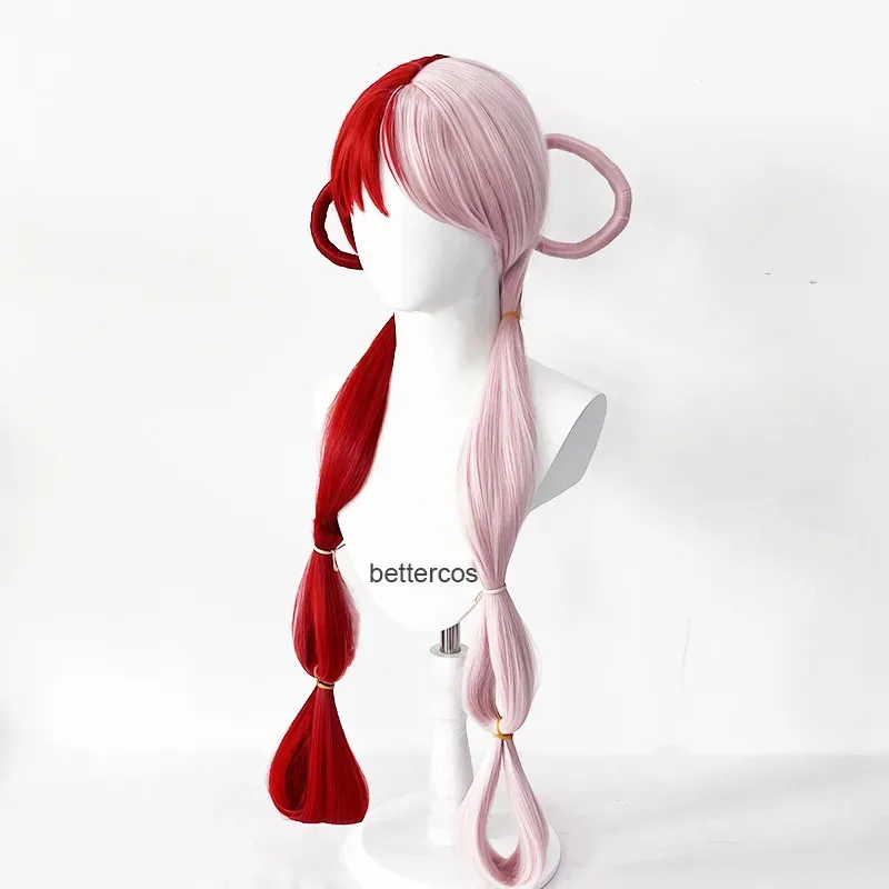 SS23Uta Anime Uta rojo rosa pelo resistente al calor accesorios para auriculares de Halloween mujer chica Cosplay + gorro de peluca