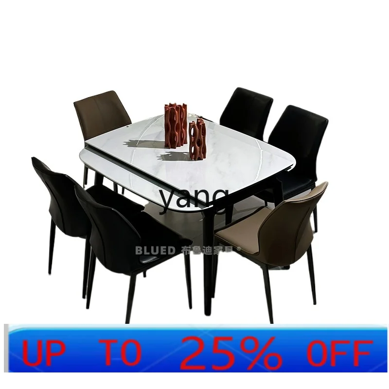 Mesa de comedor telescópica LMM, rectangular, de madera maciza, plegable, losa de roca, push-pull, simplicidad moderna