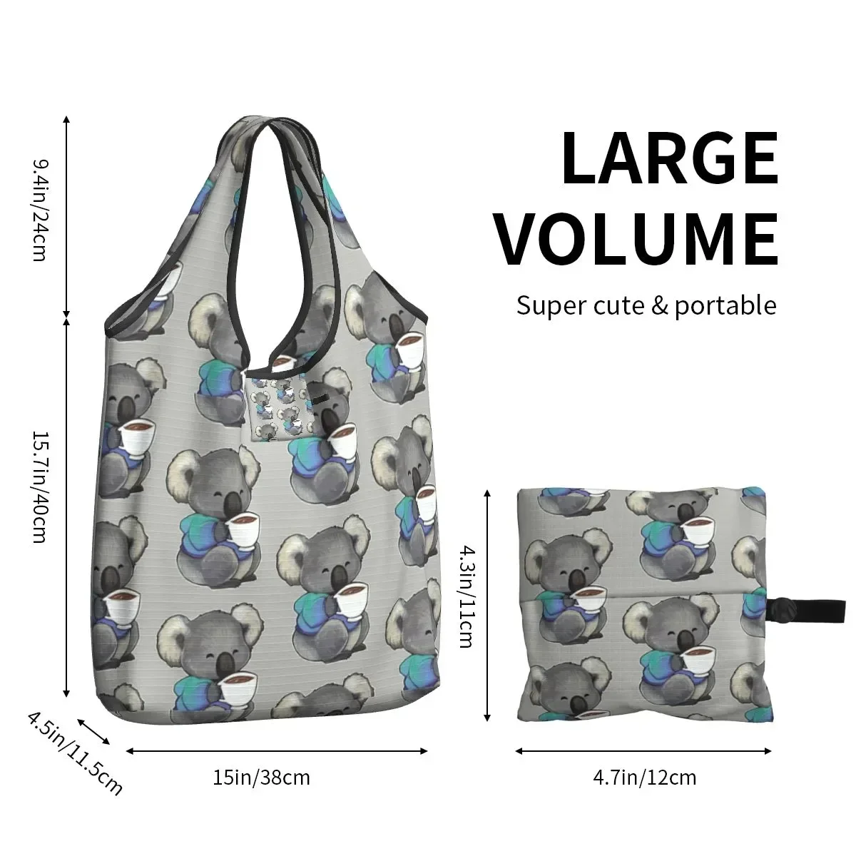 Bolso de mano de hombro de gran capacidad para mujer, bolsa de mano cómoda de Koala, café, té, Comestibles, oso Animal, a la moda