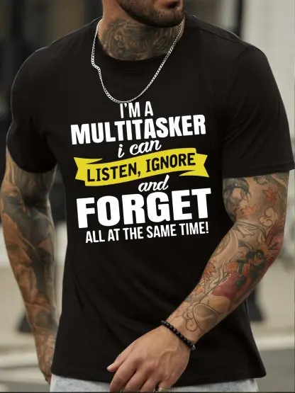 Men’s I'm A Multitasker Crew Neck Text Letters Regular Fit Casual T-Shirt