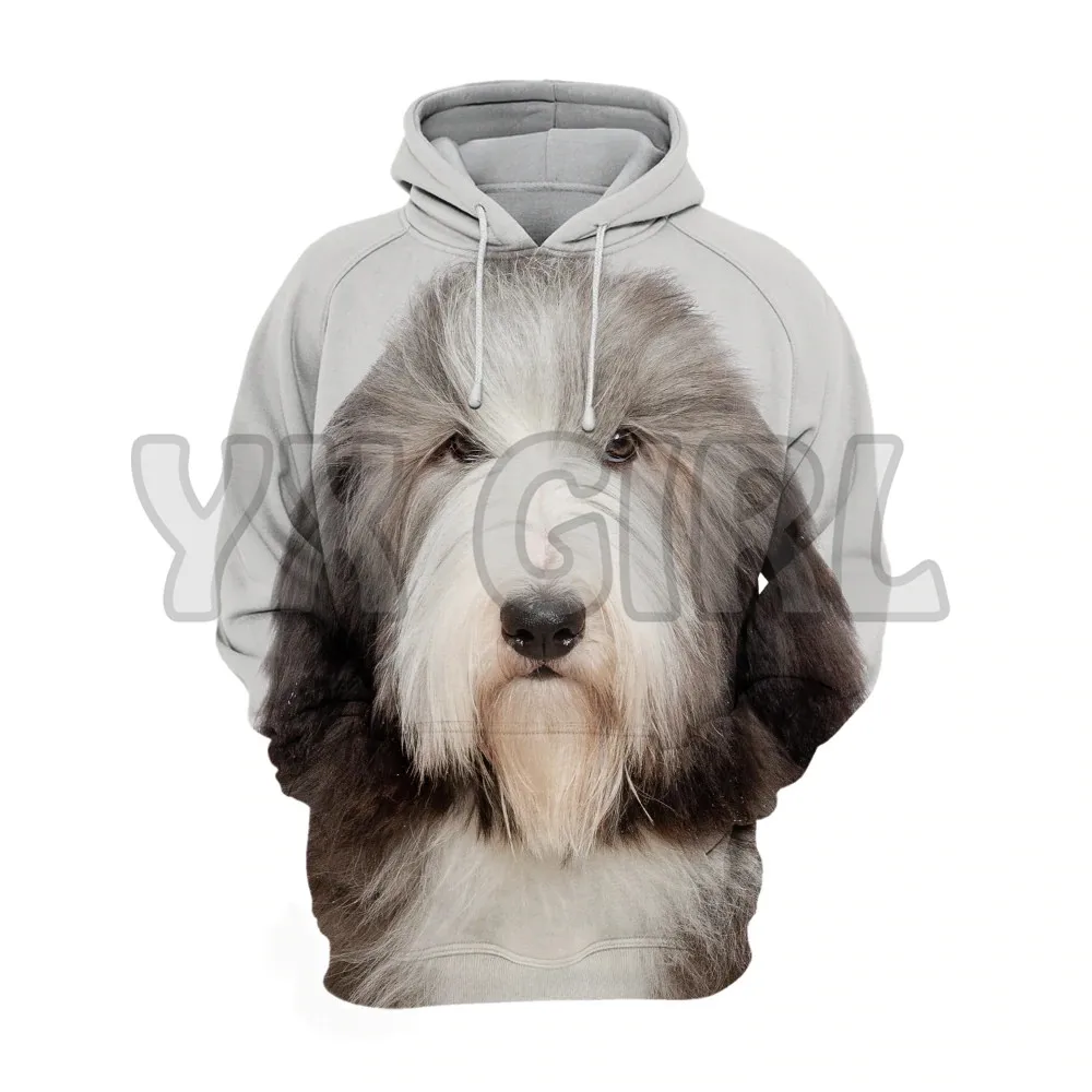 Animais cães barbudo collie cão olhando para cima 3d impresso hoodies unisex pullovers engraçado cão hoodie casual rua agasalho