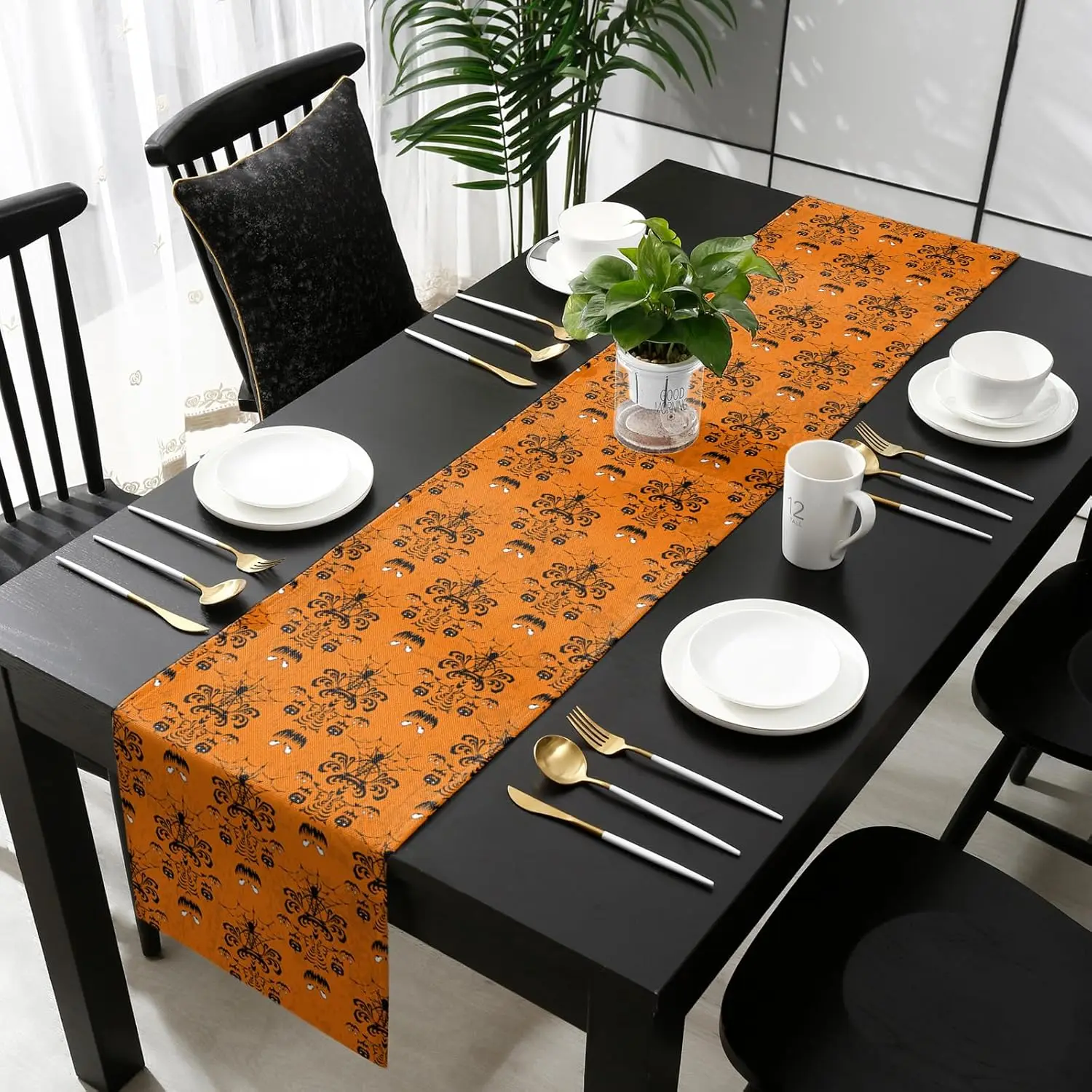 Halloween Haunted Ghost Orange Table Runner Holiday Party Decor Washable Kitchen Dining Table Runner Halloween Decorations