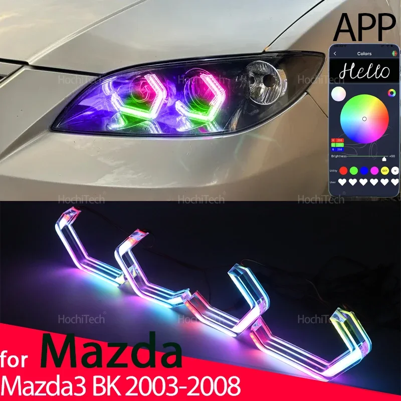 For Mazda 3 Mazda3 BK Sedan Hatchback 2003-2008 Playable Multi Colors Light LED Angel Eyes Rings Kit with APP control DRL