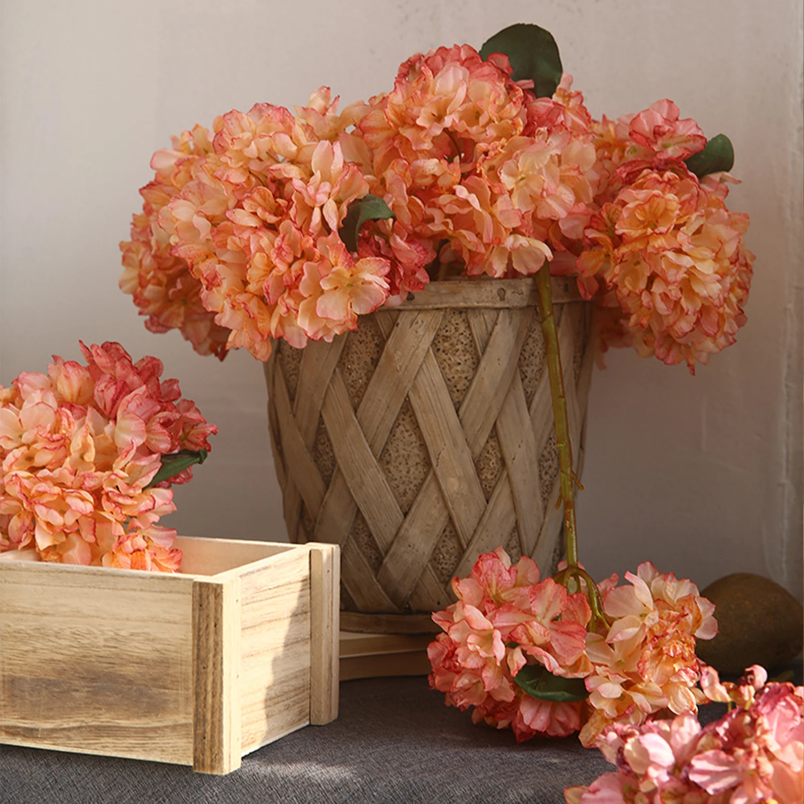 36cm Simulation Hydrangea Bouquet Decoration Retro Scorched Edge Artificial Flowers Wedding Party Bridal Bunch Home Room Decor