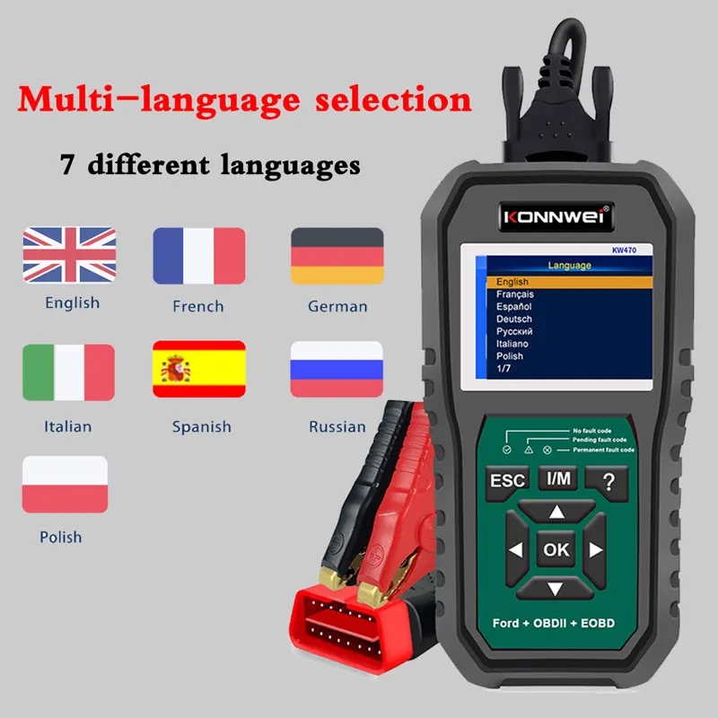 KONNWEI KW470 OBD2 Full System Scanner For Fo.rd Universal Cars OBD 2 ii Code Readers With Battery Tester Diagnostic Tools