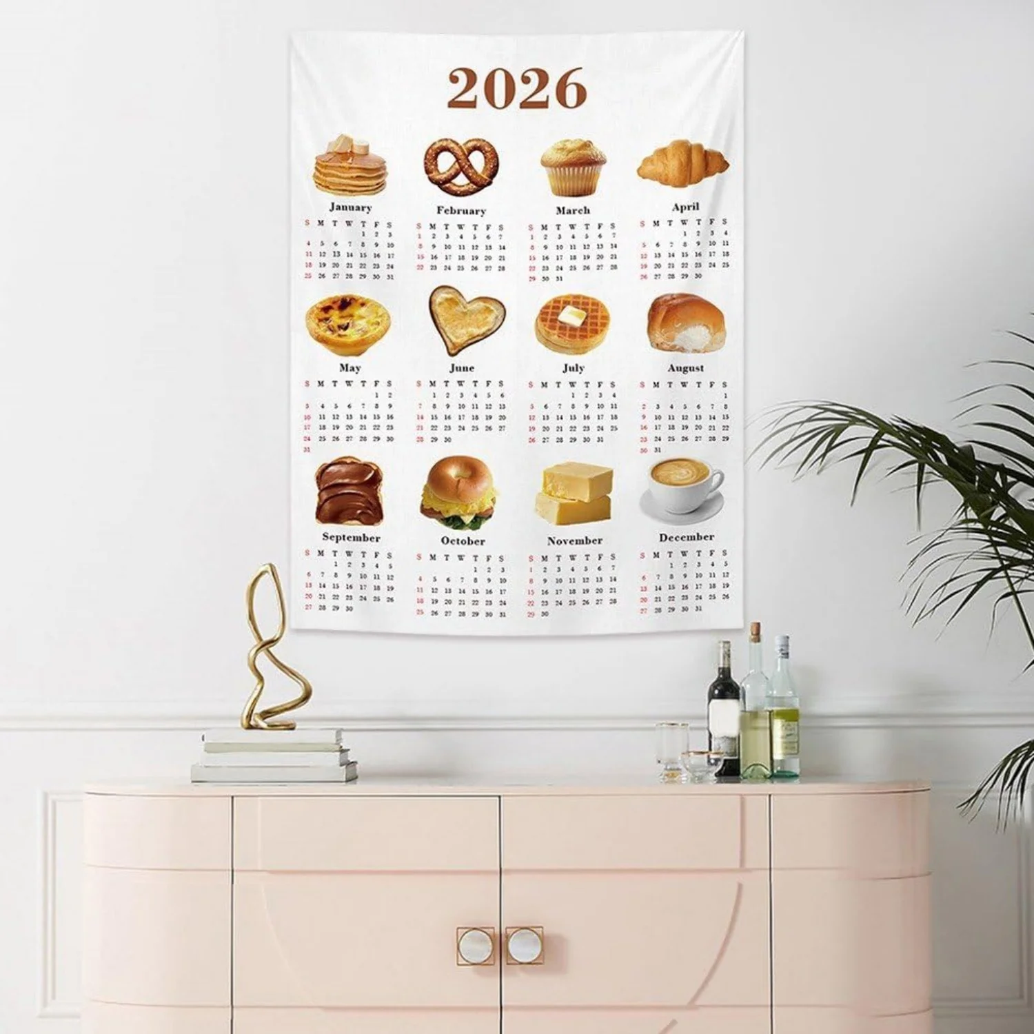 ديكور منشفة تقويم الحائط، منشفة تقويم سنة مبتكرة، تقويم نسيج الحائط 2026 - نسيج تقويم منشفة الحائط الشهرية #1
