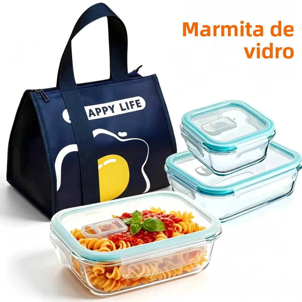 Caixa de Almoço de Vidro Sem BPA, Recipientes Retangulares para Armazenamento de Alimentos, Acessórios de Cozinha, Tigela de Armazenamento Segura e Hermética para Preparação de Refeições, Caixa Bento