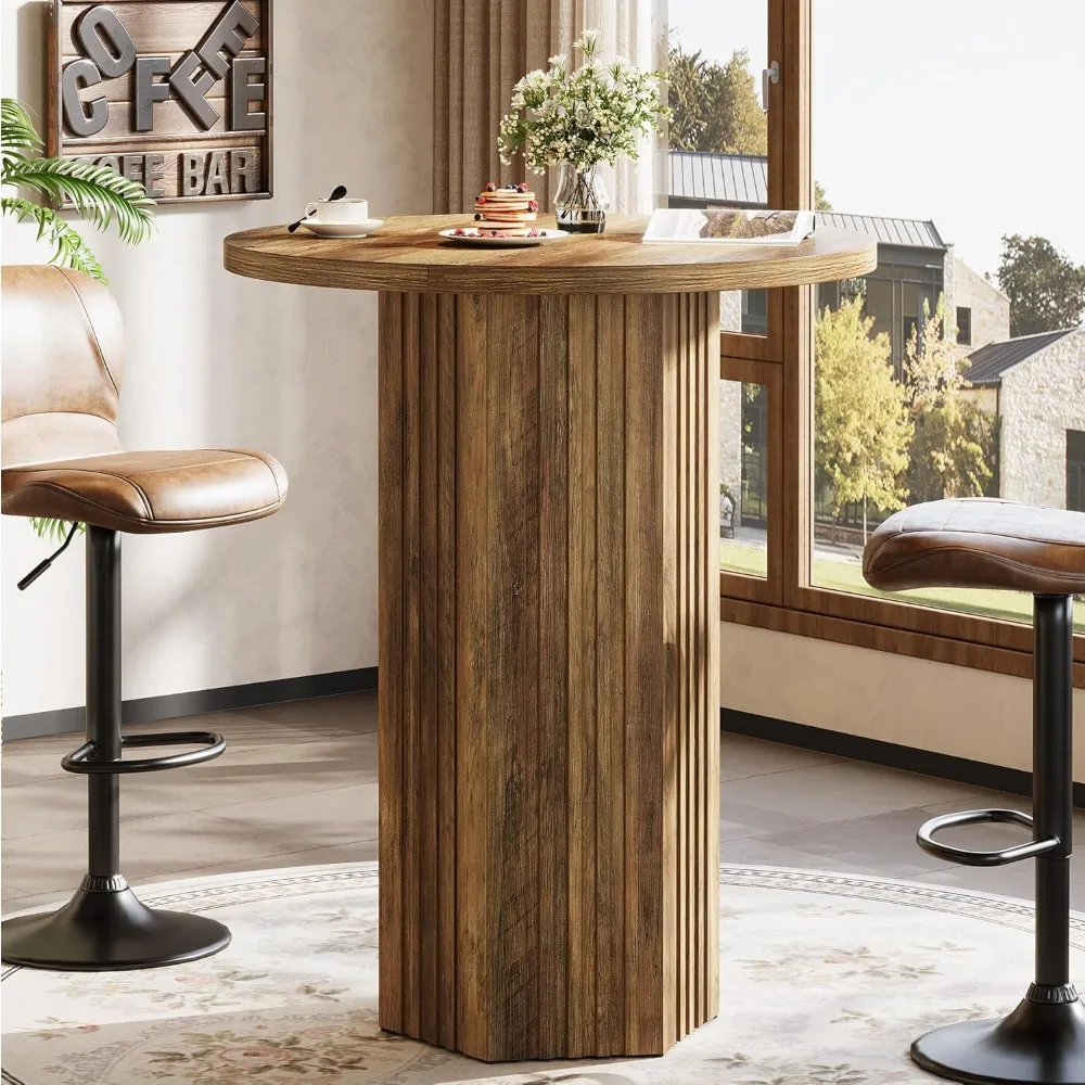 

39.6" H Round Bar Table, Farmhouse High Top Bistro Pub Table, Wooden Counter Height Cocktail Tables for Home Bar, Customized