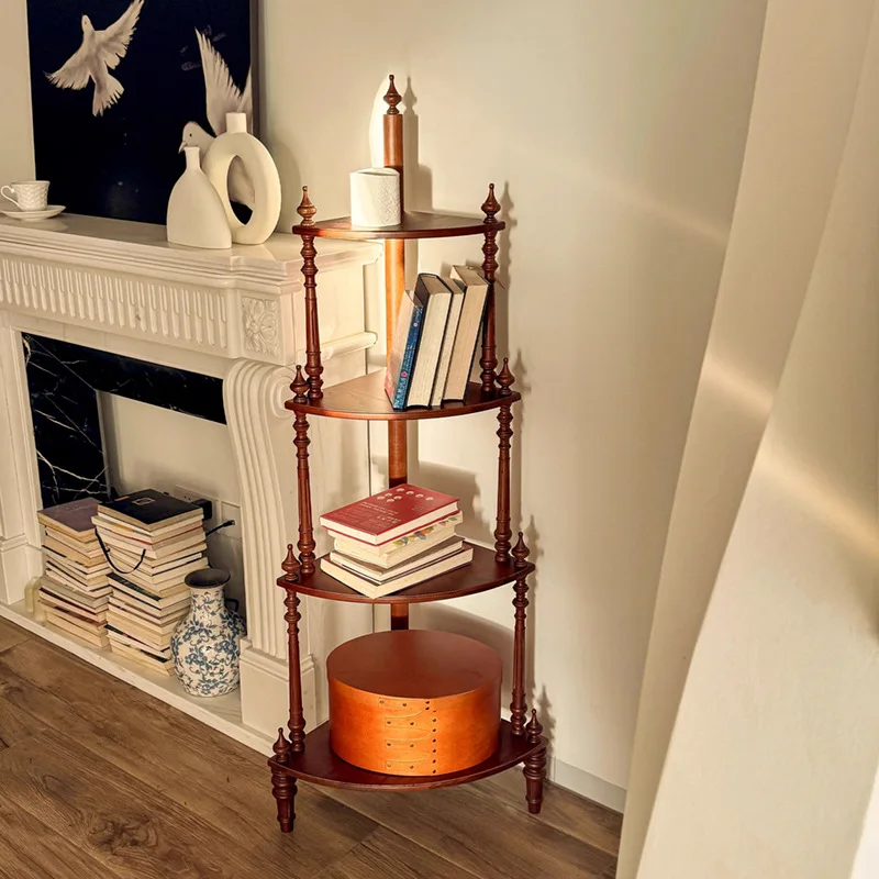 

Четырехслойная угловая рама во французском стиле ретро, бытовая треугольная полка для хранения из цельного дерева, угловая полка, книжная полка, многослойная в стиле ретро