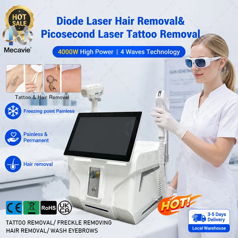 

2026 NEW 2 IN 1Professional 808NM Diode Laser 4000w Hair Removal Machine Pico Qswitch ND YAG tattoo removal machine 4 Waves