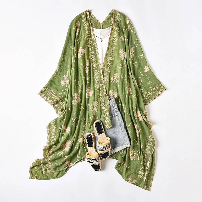 Bright Fashion Print Bohemian Long Cardigan Sweet Lady Beach Cover-Up Casual Holiday Party Kimono Maxi Stitch Boho