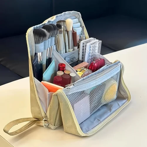 Juego de bolsas de maquillaje de pie de 7 piezas, organizador de cosméticos y artículos de tocador de gran capacidad con botellas, portátil para viajes. Negro Blanco Púrpura