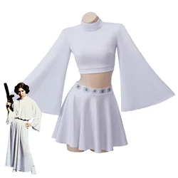 Leia Princess Cosplay Dress Leia Fantasy Skirt Suit Movie Space Battle Costume Disguise Women Girls Halloween Roleplay Outfit