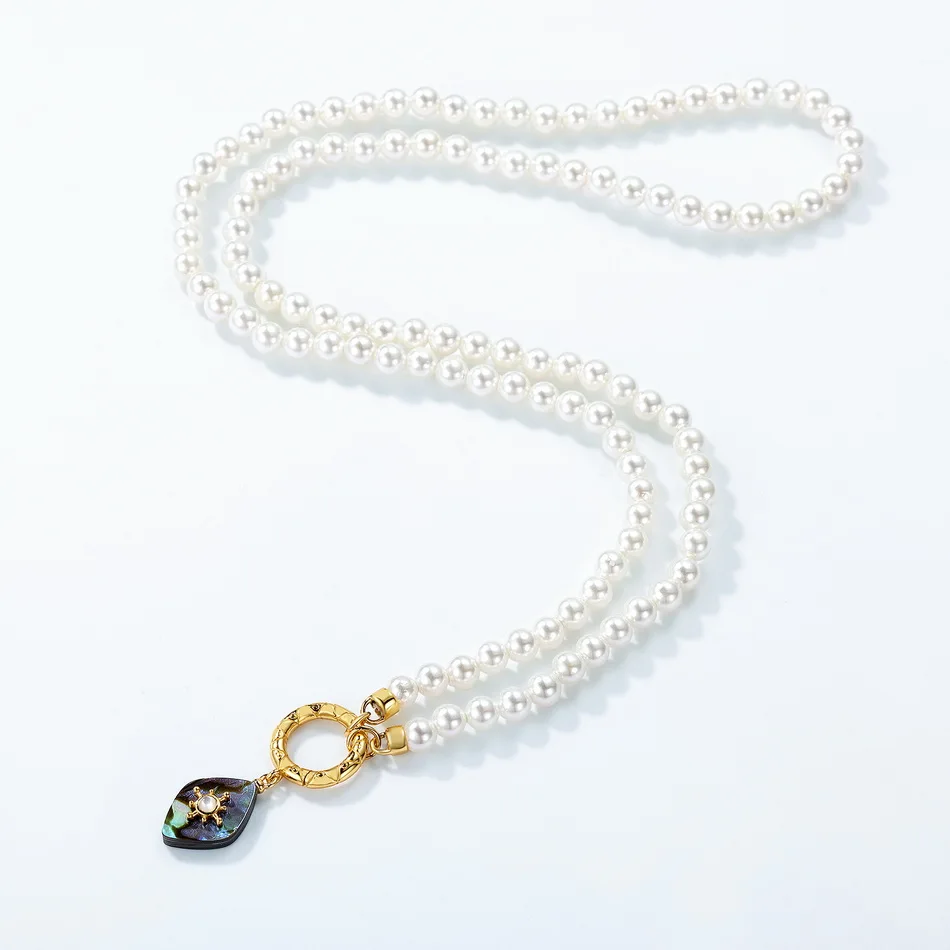 ALLNOEL 925 Sterling Sliver Necklace for Women 8*12mm Abalone Shells 4mm Pearls Unique Exquisite Elegant Wedding Gifts Jewelry