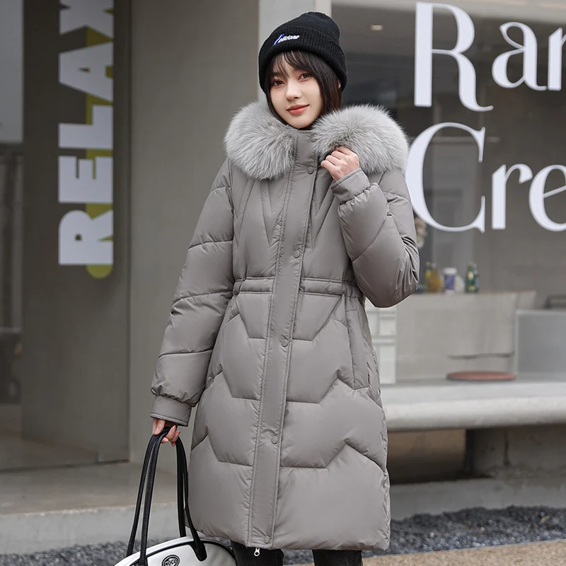 Women's Autumn Winter Medium Long Coat Fashion Solid Color Parka Hooded Drawstring Loose Casual Jackets Winter Coat