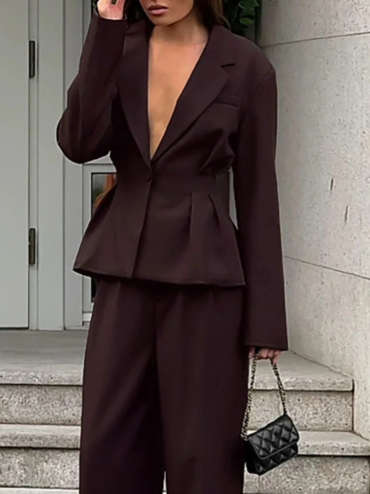 

Комплект из 2 предметов: Женский костюм для офиса и повседневной носки – прямые брюки и жакет с глубоким V-образным вырезом и длинными рукавами