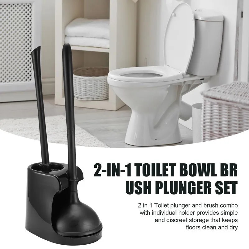 Toilet Plunger And Brush 2-In-1 Toilet Bowl Brush Plunger Set With Holder For Bathroom Cleaning Tools Combo With Stand