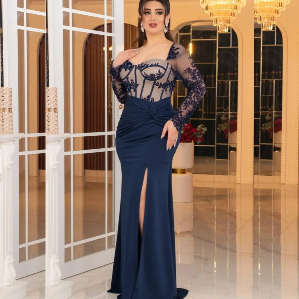 

Customized Sizes Available Jersey Sequined Pleat Trumpet Sweetheart Long Dresses Bespoke Occasion Exquisite