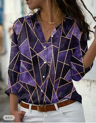 Women's Shirt Abstract Geometric Long Multicolor Fashion Street Casual Style Blouse Spring and Autumn Trend Button Down Shirt