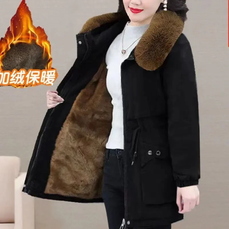 Autumn Winter Female Cotton Padded Coat 2024 New Ladies Medium Long Styles Lamb Wool Outwear Women Large Size 6XL Parka Jacket