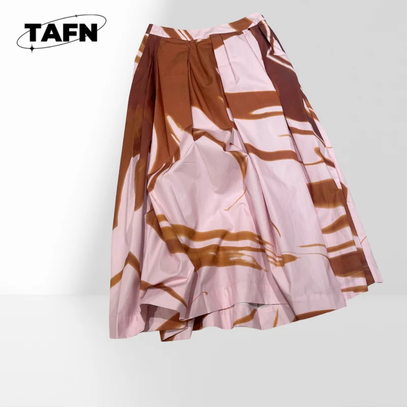 25 جديد مطبوعة نمط القطن عالية الخصر ألف خط تنورة نمط جديد مطبوعة الحرير كم طويل قميص تنورة الزي الملمس AG2336