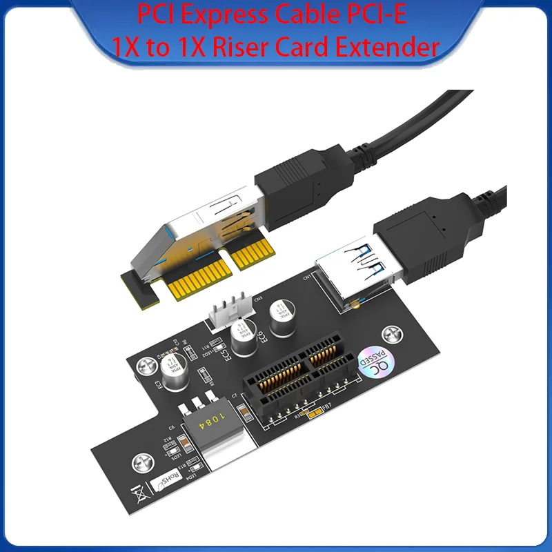 Tarjeta elevadora PCI Express PCI-E 1X a 1X/4X/8X/16X con almohadillas magnéticas para los pies con 3 condensadores sólidos, tarjeta elevadora con tapa a prueba de polvo