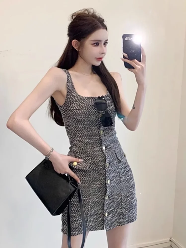 

French Small Fragrance Style Square Neck Strapless Dress Summer Women's Slimming Waist Cocktail Party Mini Gown Fashion Outfit