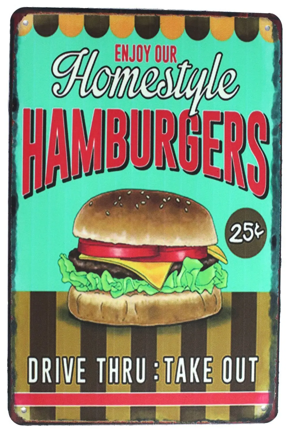 Enjoy Our Homestyle Hamburgers, Metal Tin Sign, Vintage Art Poster Plaque Dining Room Kitchen Home Wall Decor sign